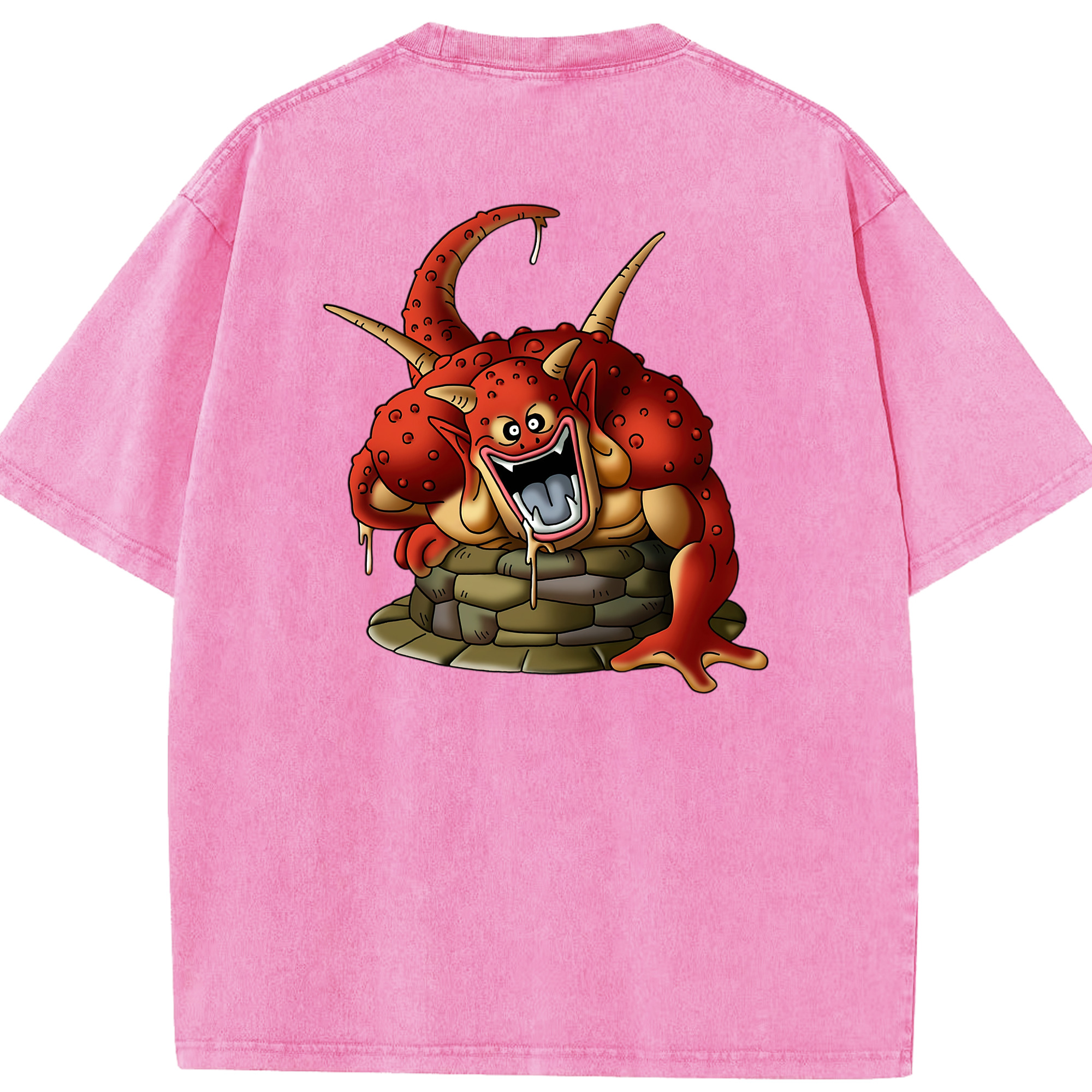 （画像用） ドラゴンクエスト Doragon Kuesuto Dragon Quest 綿100% ヴィンテージ風 半袖Tシャツ（背面プリント）